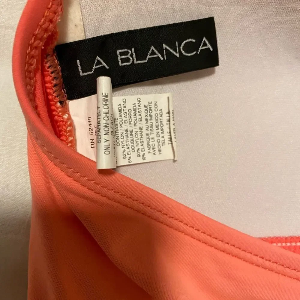 La Blanca Ruched Swimsuit-6 coral orange , nylon spandex , figure flatte…